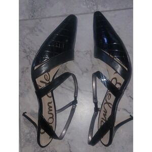 Sam Edelman Black Leather Pointed Toe Othello Slingback Heels Croc Embossed 12M